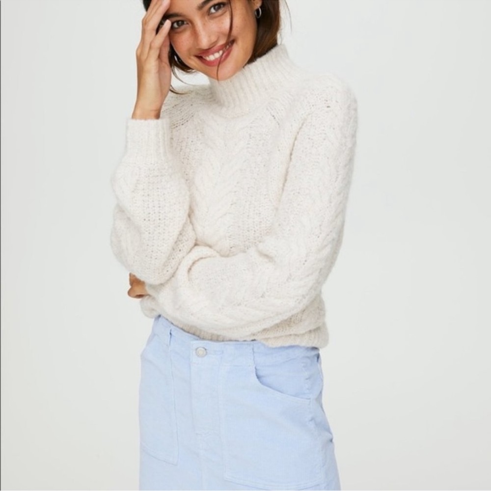 Aritzia Sunday Best Melly Sweater Cable Knit Mockneck Sweater, Size Small